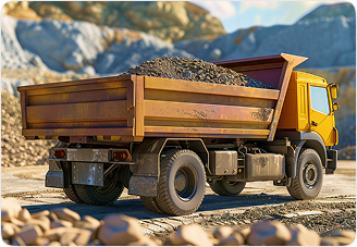 Carrier truck, dump truck carrying construction materials